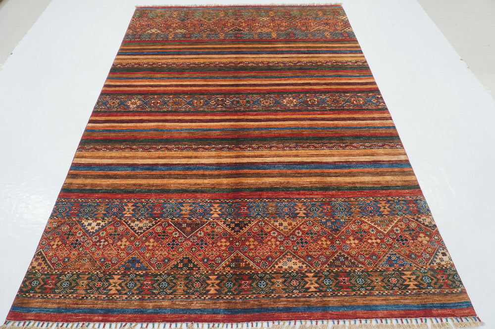 6x8 Red Tribal Afghan Hand knotted Geometric Gabbeh Rug - Yildiz Rugs