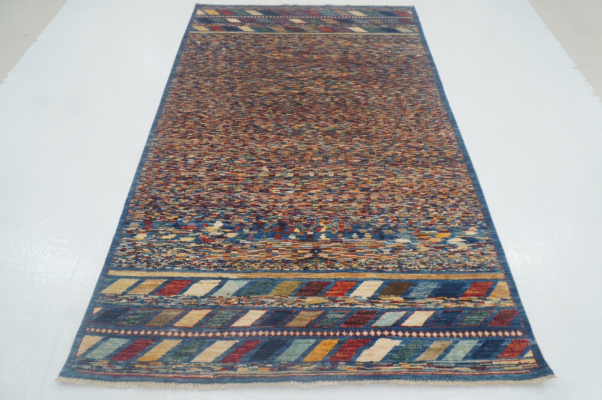 5x8 Navy Blue Abstract Gabbeh Afghan Hand knotted Modern Rug - Yildiz Rugs