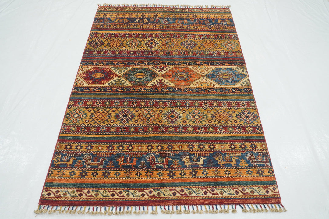 4x6 Tribal Gabbeh Multicolor Afghan Hand Knotted Rug - Yildiz Rugs