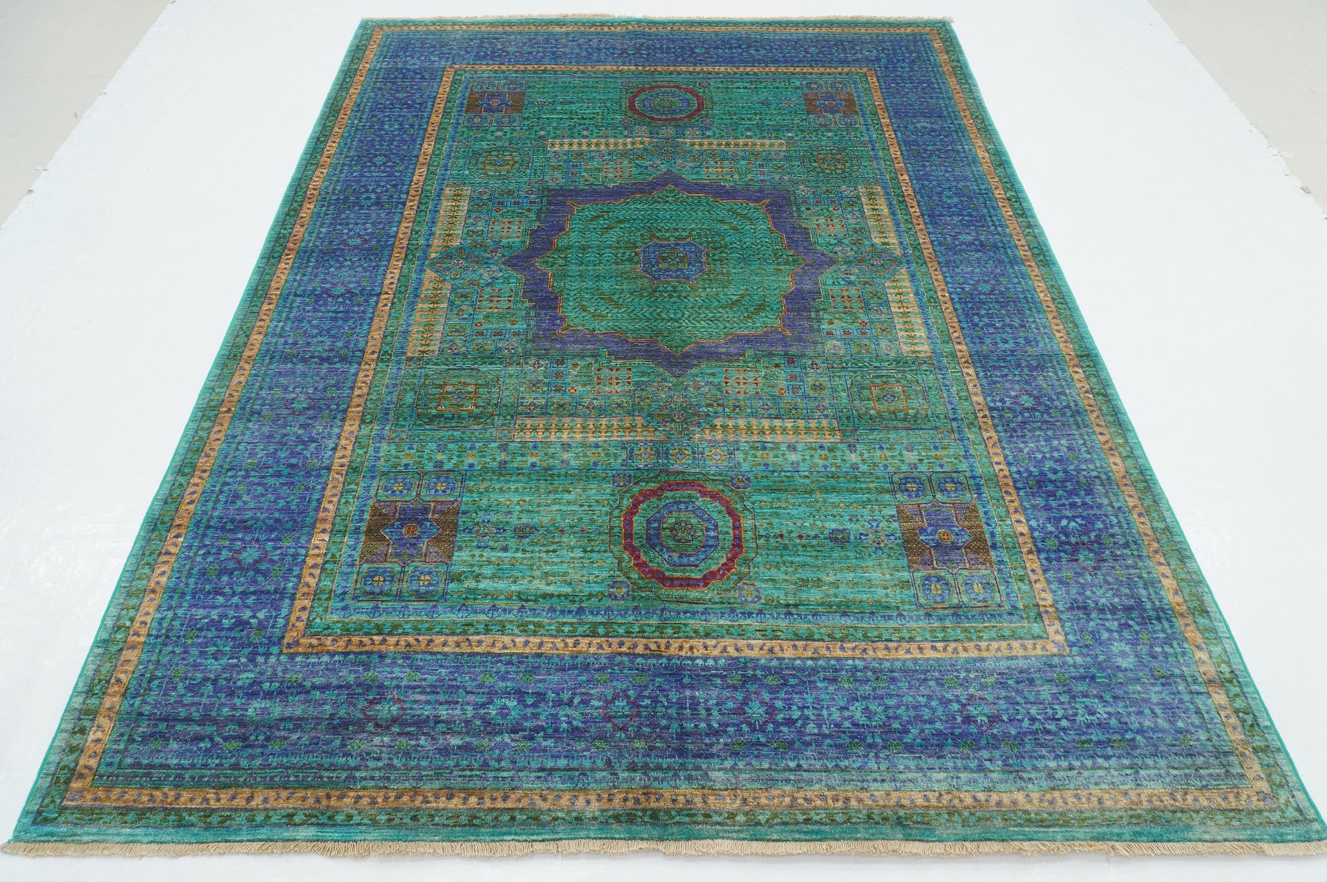 6x8 Turquoise Blue Mamluk Turkish Hand Knotted Medallion Rug - Yildiz Rugs