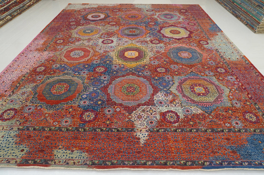 12x15 Red Mamluk Turkish Hand knotted Medallion Geometric Rug - Yildiz Rugs