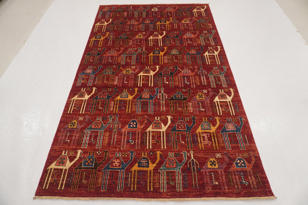 5x8 Red Camel Train Gabbeh Afghan Hand knotted Rug - Yildiz Rugs