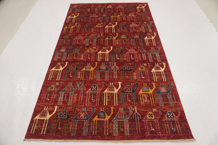 5x8 Red Camel Train Gabbeh Afghan Hand knotted Rug - Yildiz Rugs