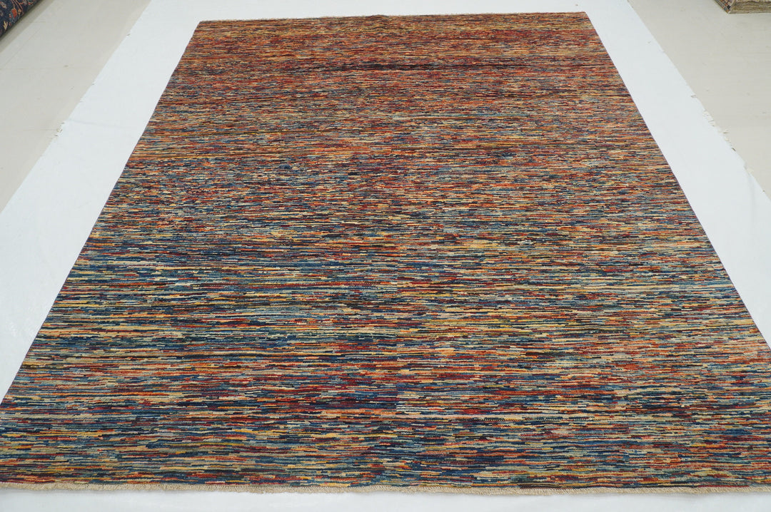 8x10 Multicolor Abstract Gabbeh Striped Afghan Hand knotted Modern Rug - Yildiz Rugs