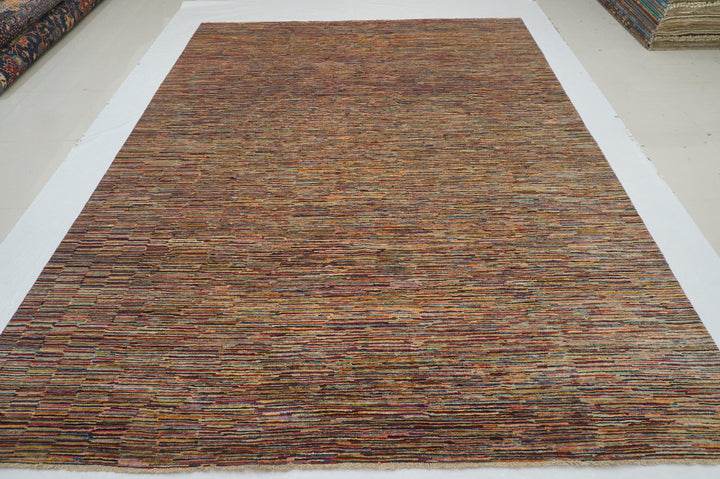 9x12 Multicolor Abstract Gabbeh Striped Afghan Hand knotted Modern Rug - Yildiz Rugs