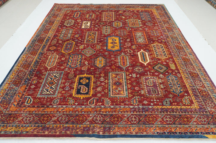 Red 8x10 Tribal Afghan Samarkand Baluch Hand knotted Rug - Yildiz Rugs