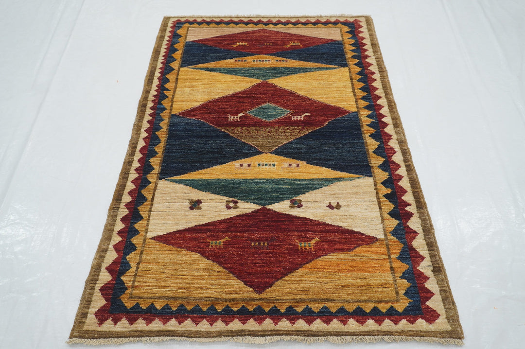 4x6 Multicolor Tribal Gabbeh Afghan Hand knotted Rug - Yildiz Rugs