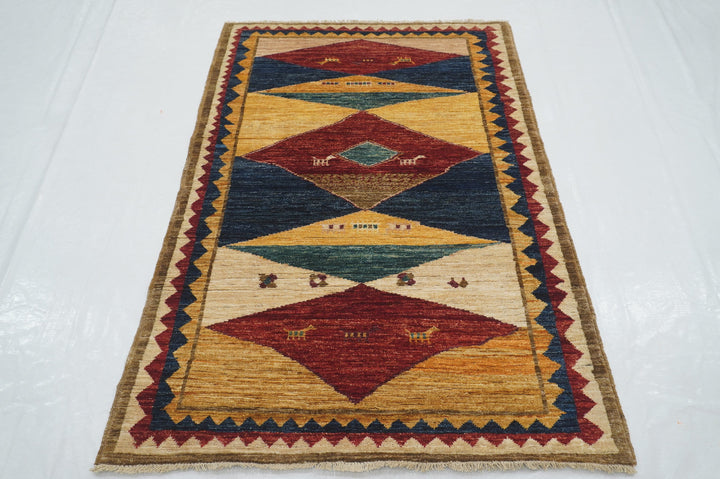 4x6 Multicolor Tribal Gabbeh Afghan Hand knotted Rug - Yildiz Rugs