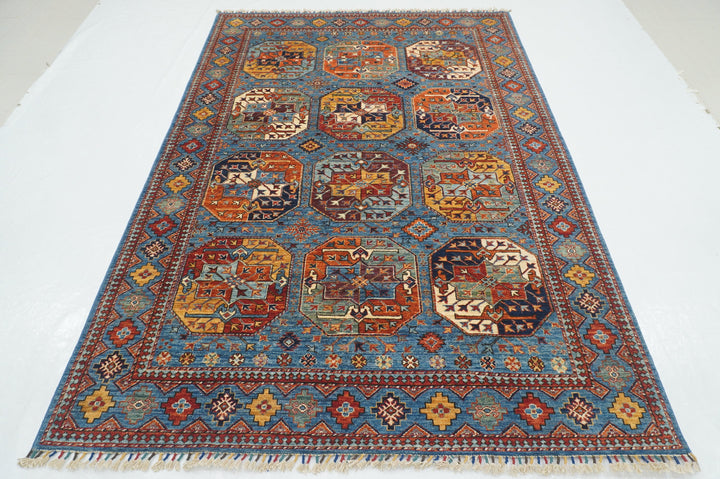 6x8 Blue Ersari Turkmen Afghan hand knotted Rug - Yildiz Rugs