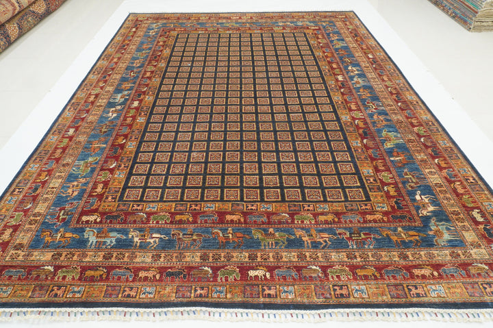 9x12 Blue Pazyryk Afghan Hand Knotted Rug - Yildiz Rugs