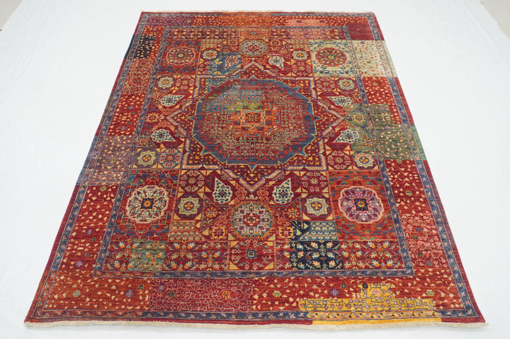 5x7 Rusty Red Mamluk Turkish Hand Knotted Modern Medallion Rug - Yildiz Rugs