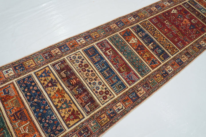 3 x 18 Ft Beige Gabbeh Tribal Animal Afghan Hand knotted long Runner Rug - Yildiz Rugs