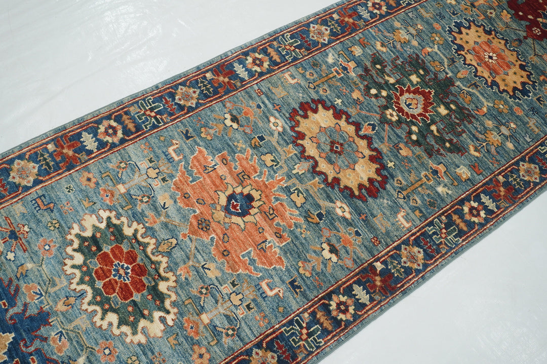 14 Ft Bidjar Muted Blue Afghan hand knotted Oriental Runner Rug - Yildiz Rugs