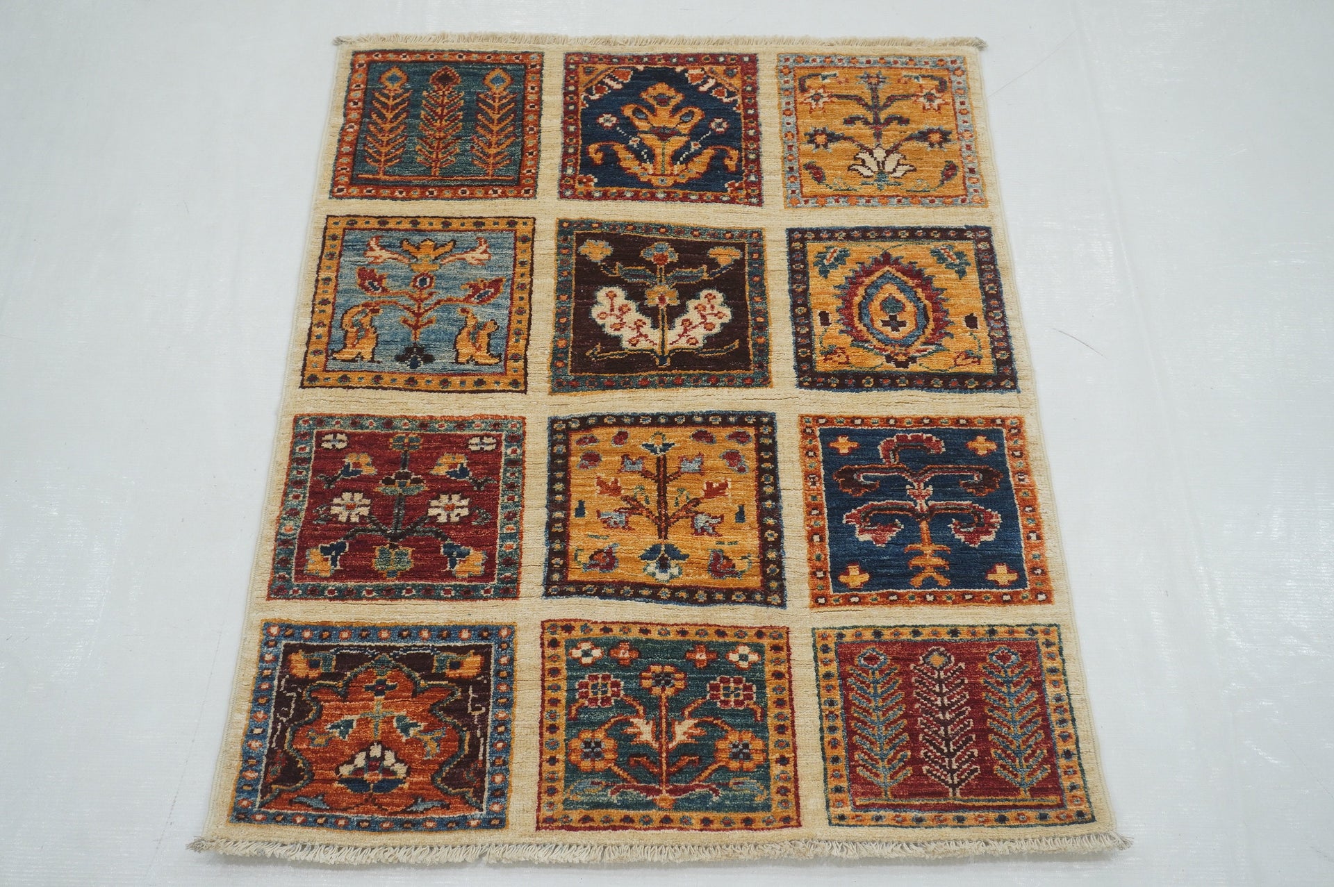 2x3 Beige Bakhtiari Afghan Hand knotted Accent Rug - Yildiz Rugs