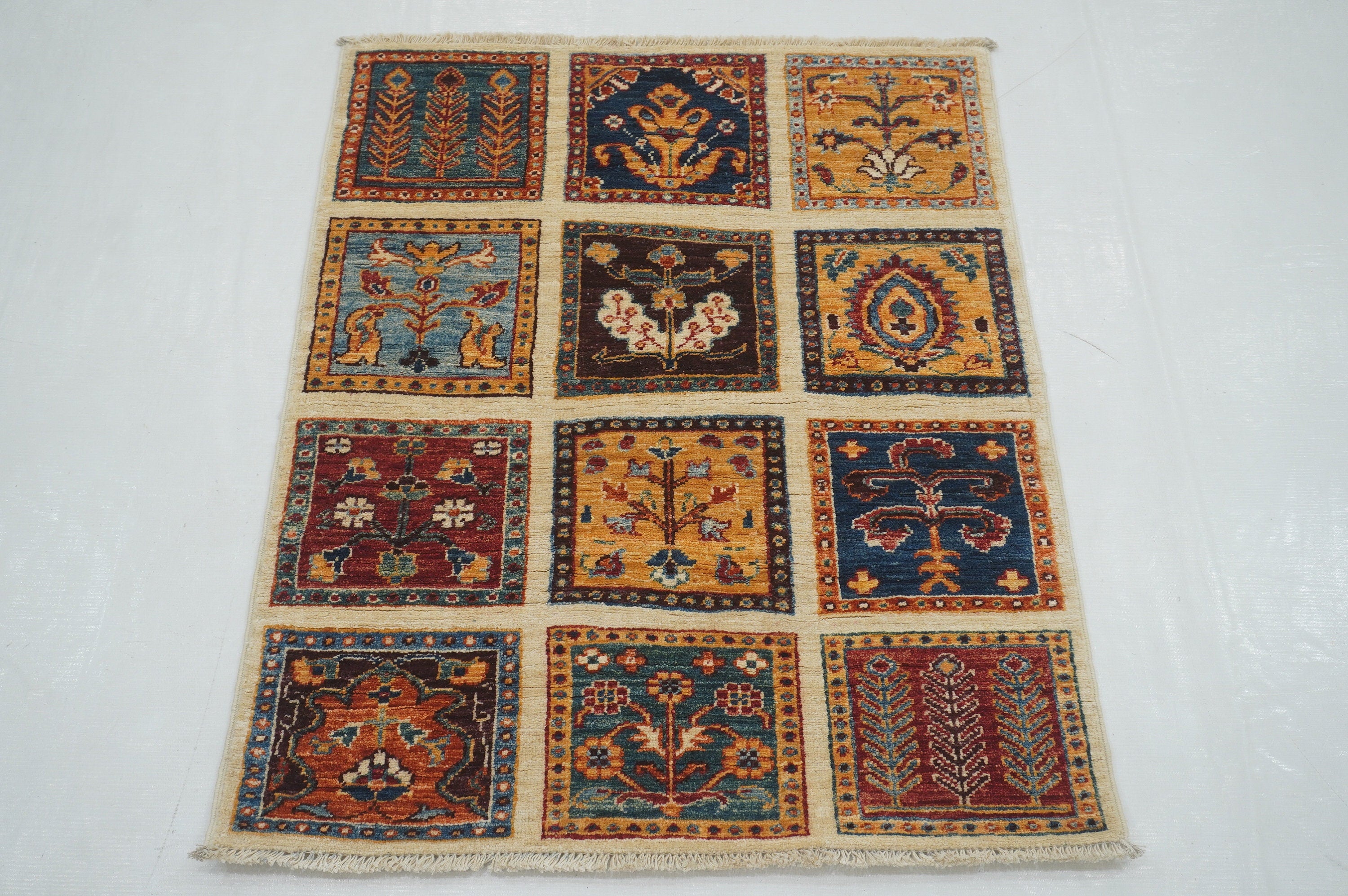 2x3 Beige Bakhtiari Afghan Hand knotted Accent Rug - Yildiz Rugs