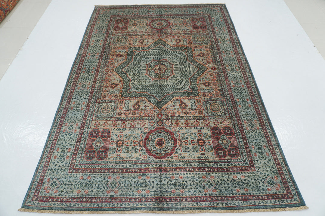 6x8 Muted Blue Green Mamluk Hand Knotted Turkish Medallion Rug - Yildiz Rugs