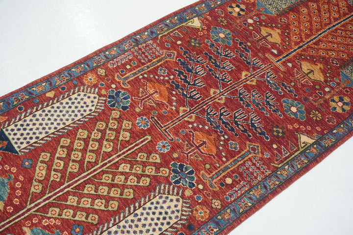 10 ft Red Afghan Bakshaish Hand knotted Wool Runner Rug - Yildiz Rugs