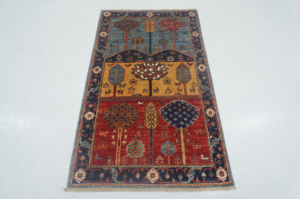 3x5 Blue Gabbeh Tree of life Afghan Hand knotted Rug - Yildiz Rugs