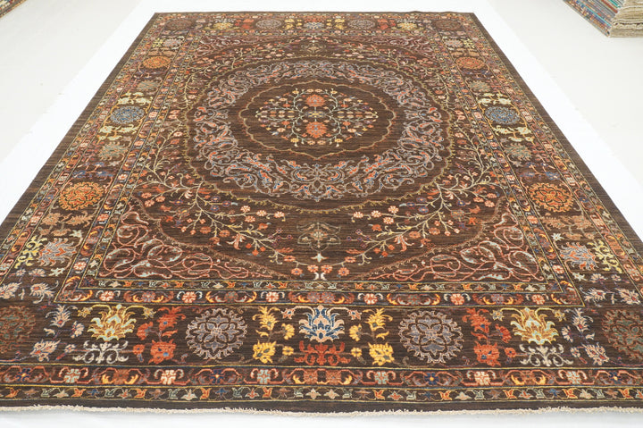 9x12 Brown Hereke Turkish Area Rug - Dark Brown Afghan Hand knotted Veg Dye Wool Oriental Medallion Rug - Rugs for living room - Bedroom rug - Yildiz Rugs