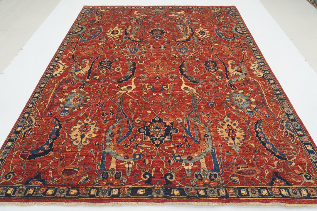 8x10 Afghan Red Bird Afghan Qashqai Hand knotted Oriental Rug - Yildiz Rugs