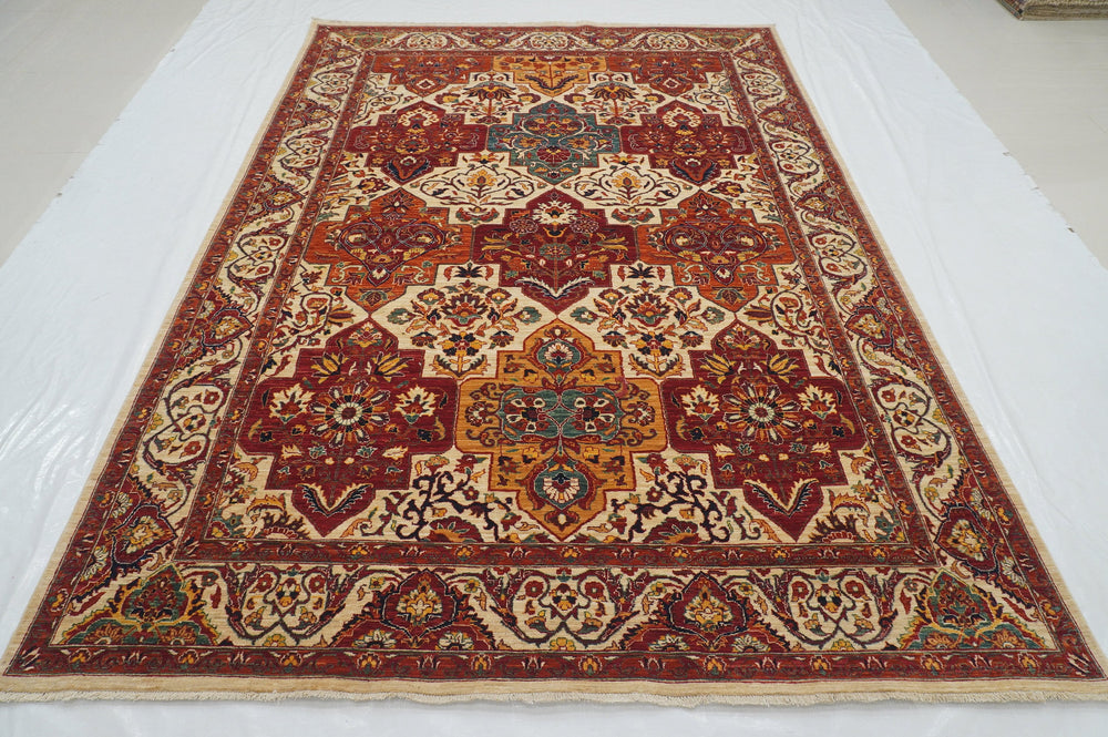 7x10 Red Beige Chobi Farahan Afghan Hand Knotted Rug - Yildiz Rugs