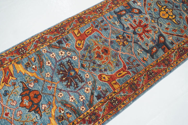 10 ft Blue Bidjar Afghan Hand knotted Oriental Runner Rug - Yildiz Rugs