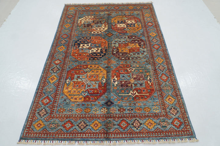 5x7 Blue Ersari Turkmen Afghan hand knotted Tribal Oriental Rug - Yildiz Rugs