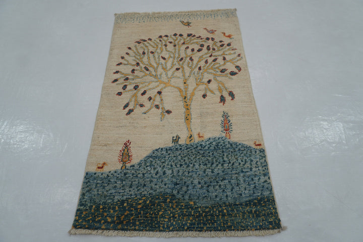 2x3 Beige Gabbeh Tree of Life Hand knotted Afghan Accent Rug - Yildiz Rugs