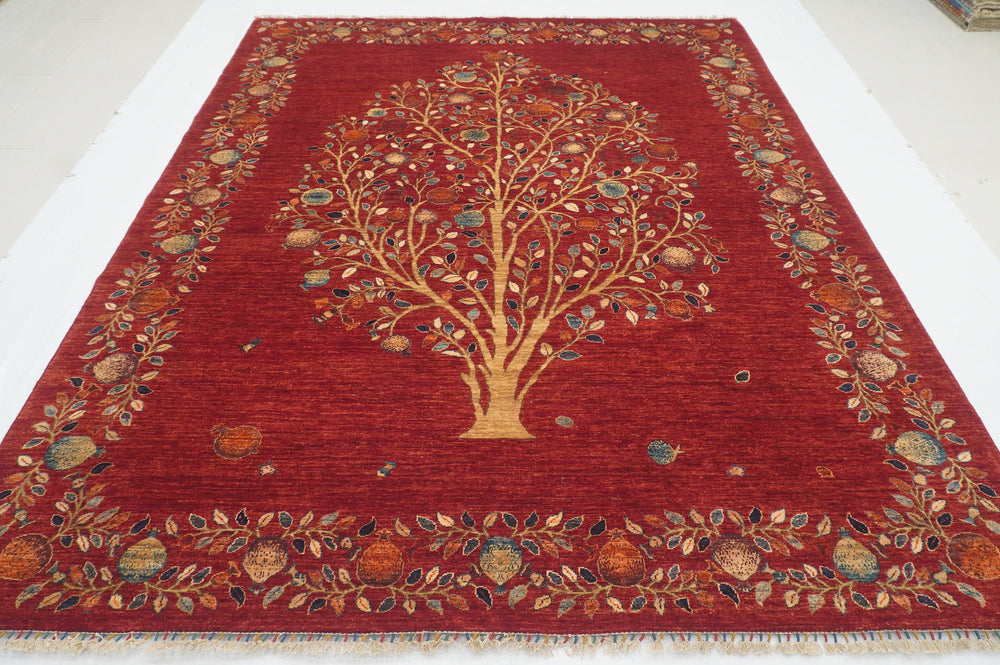 8x10 Red Gabbeh Afghan Pomegranate Tree Of life Hand knotted Rug - Yildiz Rugs