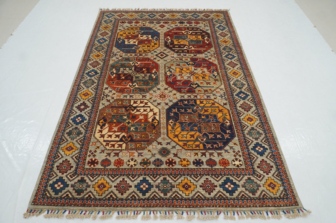 5x7 Taupe Gray Ersari Turkmen Afghan hand knotted Tribal Rug - Yildiz Rugs