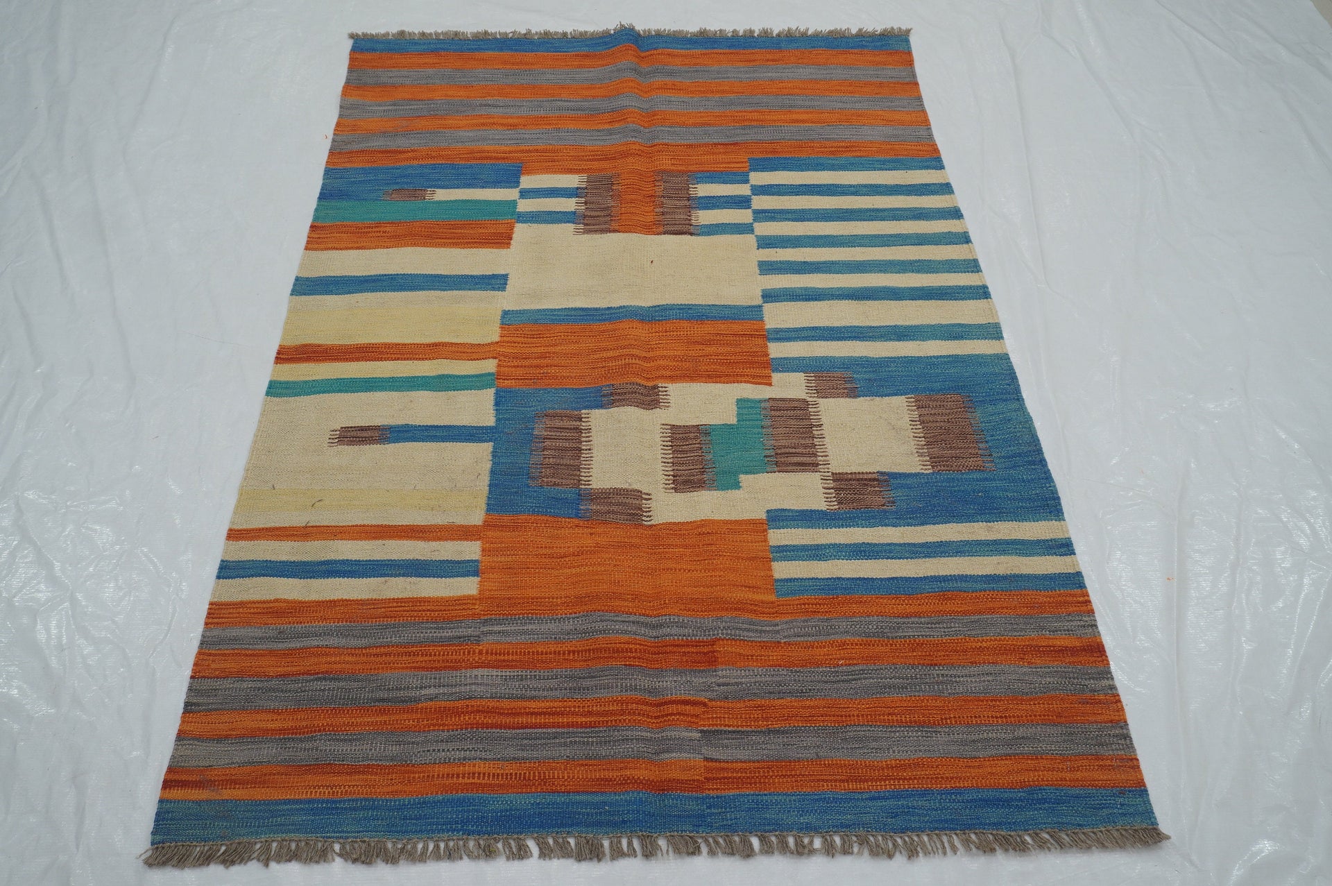 4x6 Afghan Modern Multicolor Handmade Kilim Rug - Yildiz Rugs