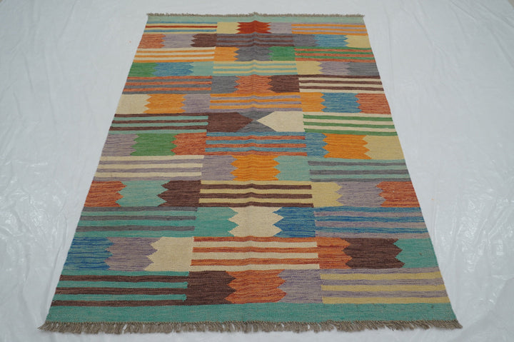 4x6 Afghan Modern Multicolor Handmade Kilim Rug - Yildiz Rugs