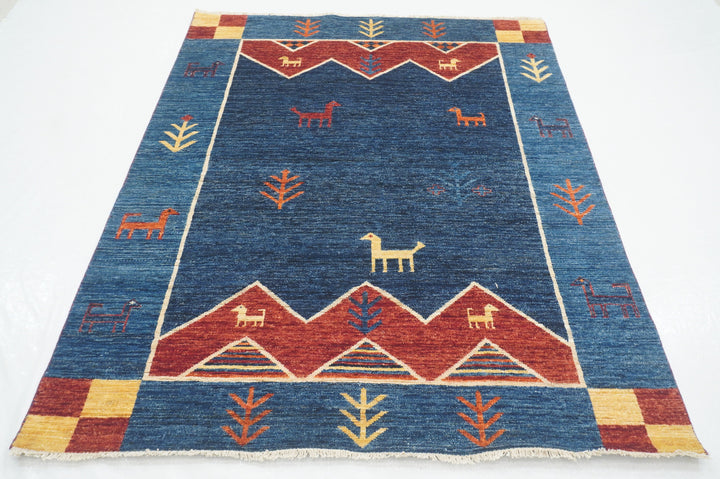 5x7 Navy Blue Tribal Gabbeh Afghan Hand knotted Rug