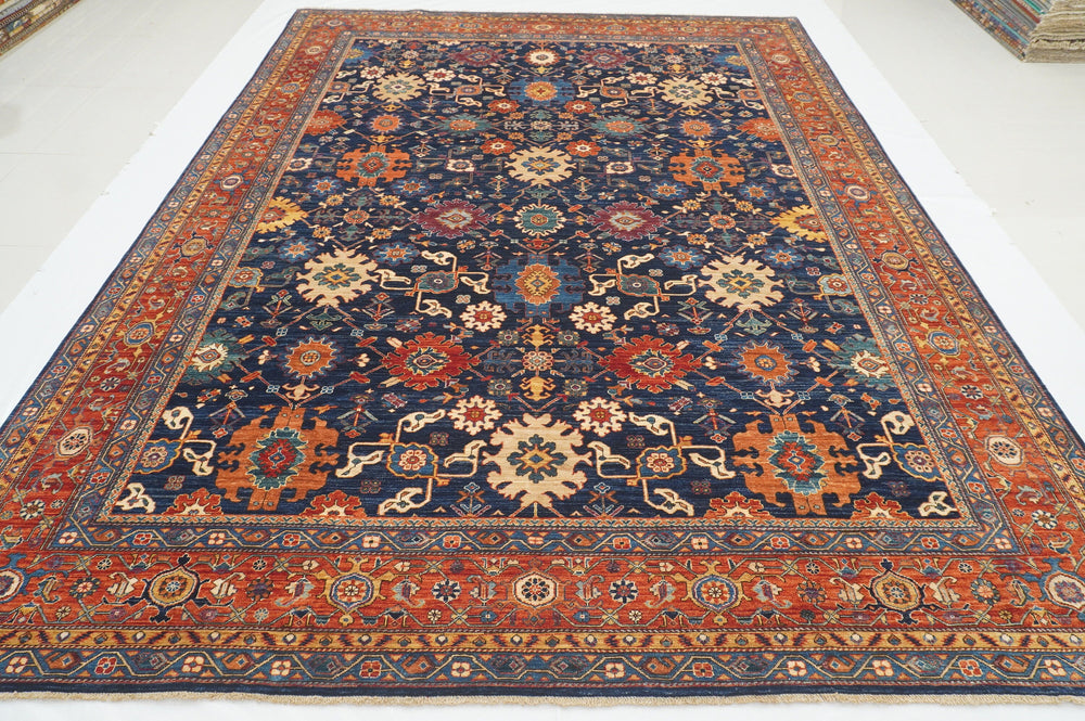 9x12 Navy Blue Bidjar Afghan Hand knotted Wool Oriental Rug - Yildiz Rugs