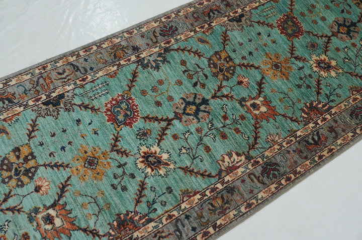 10 ft Turquoise Blue Waziri Afghan Hand knotted Runner Rug