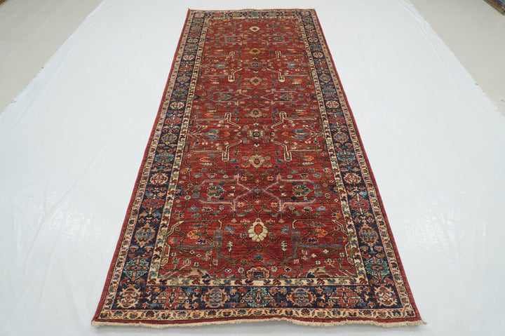 4x10 Red Wide Heriz Afghan Hand knotted Oriental Runner Rug - Yildiz Rugs