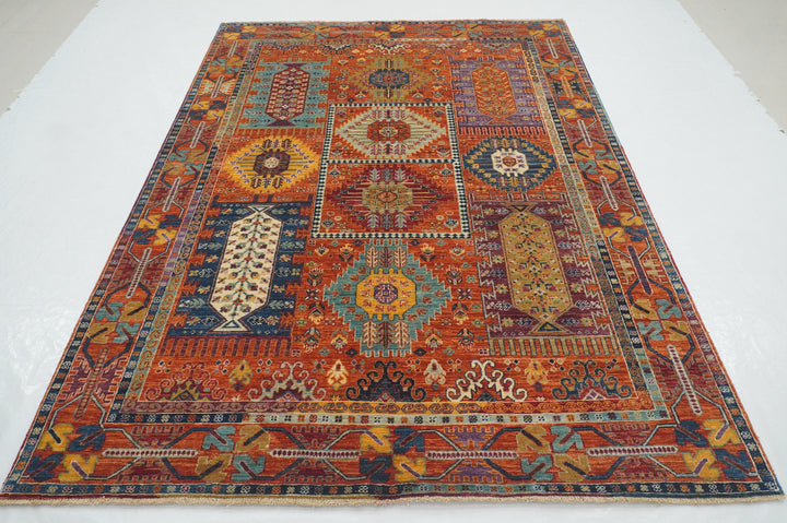 6x8 Orange Baluch Afghan Hand Knotted Rug