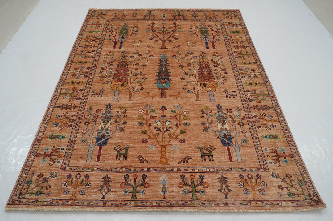 6x8 Brown Gabbeh Tree of Life Afghan Hand knotted Rug