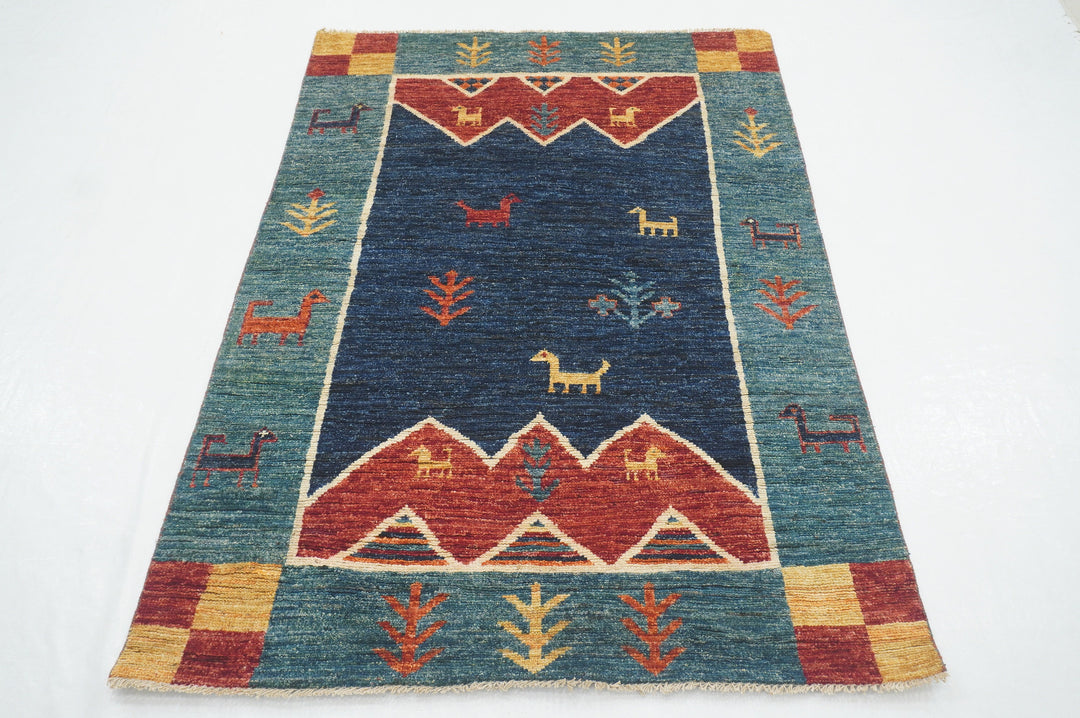 4x6 Blue Tribal Gabbeh Afghan Hand knotted Rug