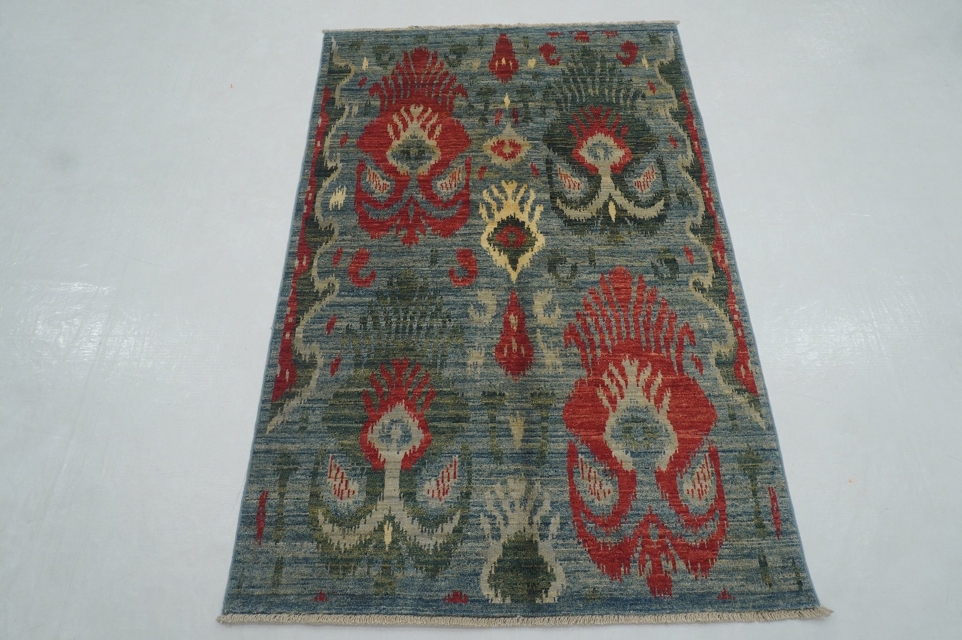 3x5 Blue Ikat Afghan Hand Knotted Rug