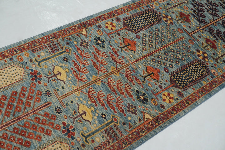 9 ft Blue Bakhshaish Afghan hand knotted Tribal Tree of Life Runner Rug