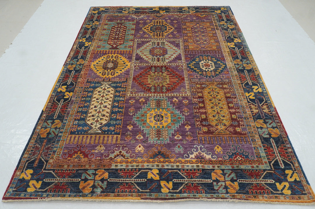 6x8 Purple Baluch Afghan Hand Knotted Bohemian Rug