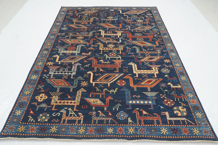 6x8 Navy Blue Tribal Gabbeh Afghan Hand knotted Rug