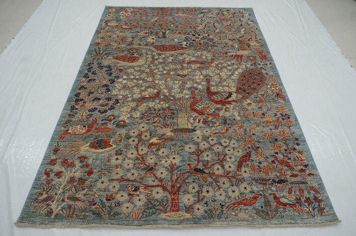 6x8 Blue Tribal Bird Afghan Gabbeh Hand Knotted Rug