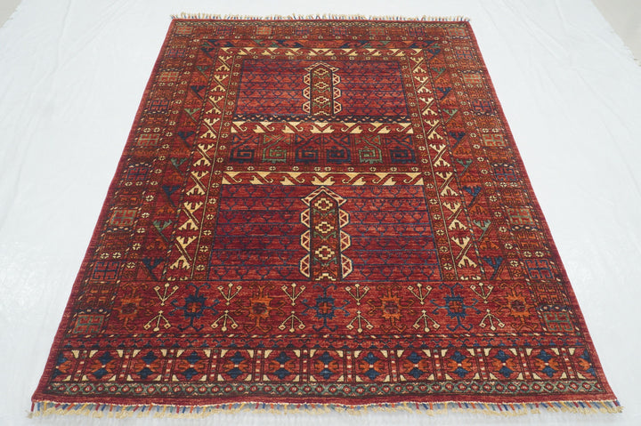 5x7 Red Pardeh Ersari Tribal Afghan hand knotted Rug