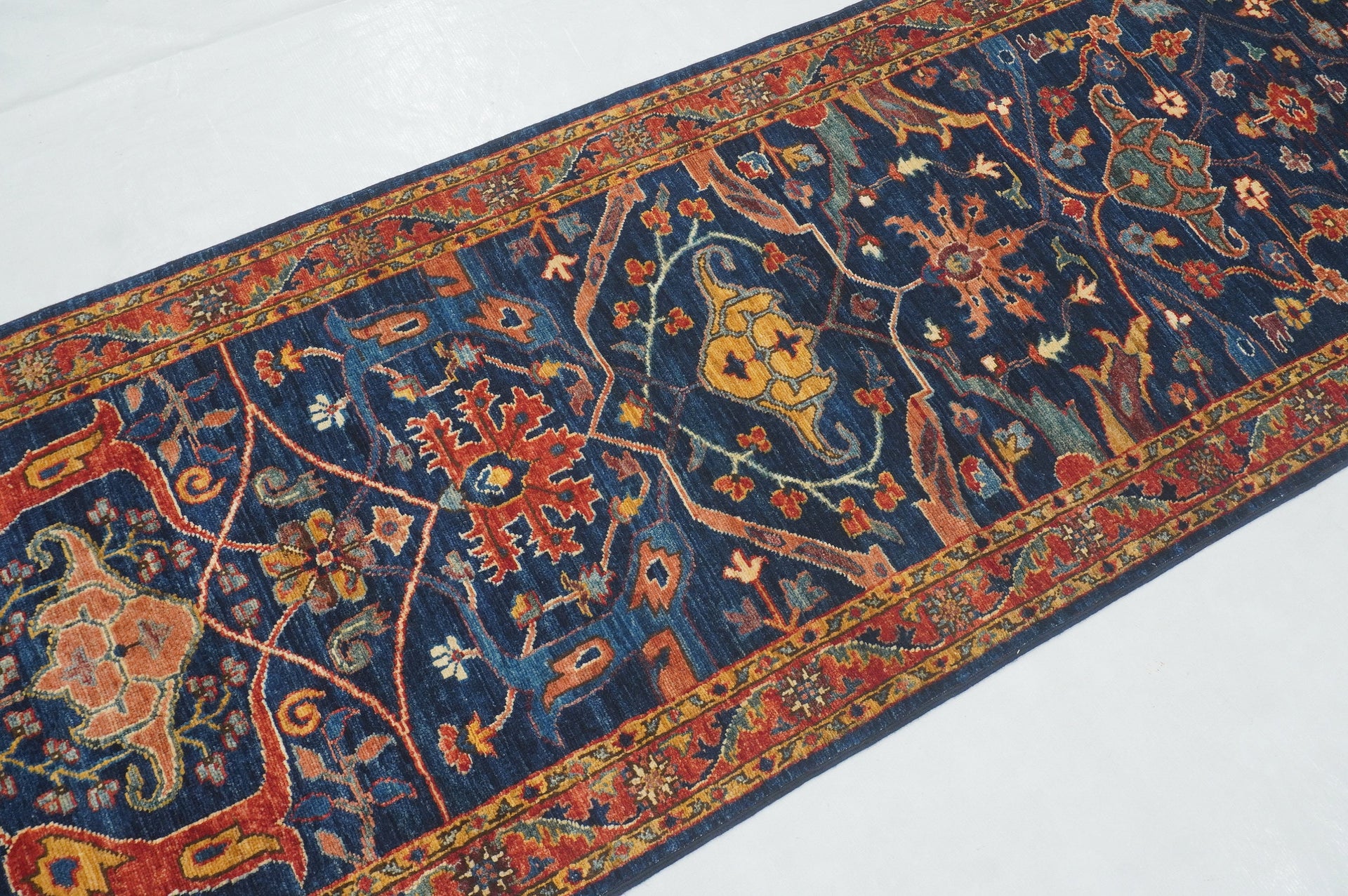23 Ft Navy Blue Bidjar Afghan Hand Knotted Oriental Extra Long Runner Rug