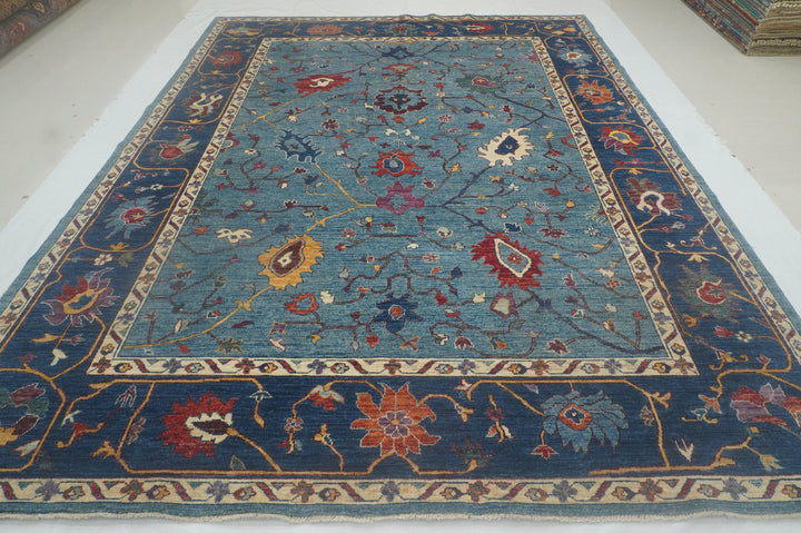 9x12 Blue Hand knotted Afghan Oushak Rug