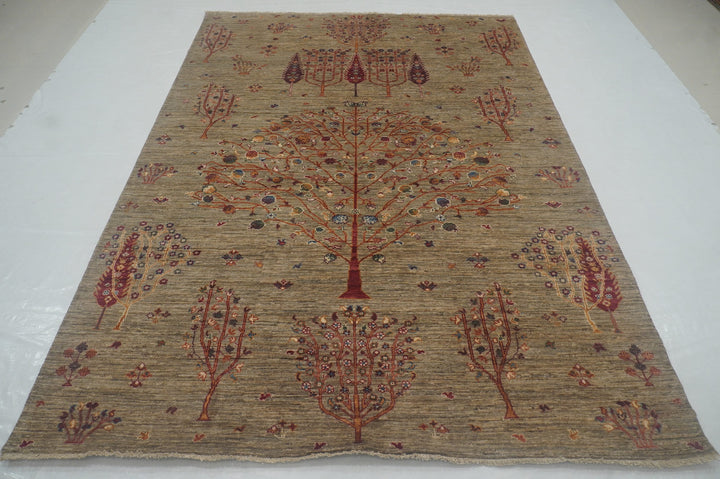 6x9 Gray Gabbeh Tribal Afghan Tree Of life Hand knotted Rug