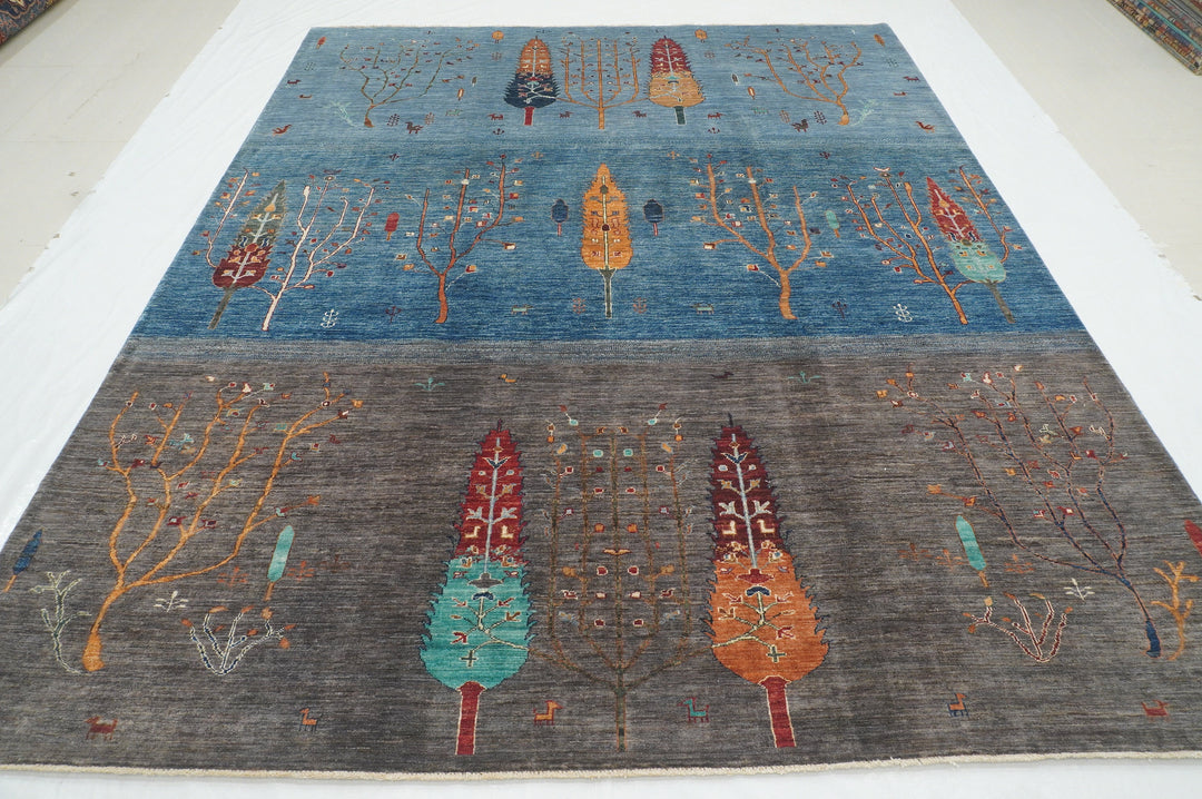 8x10 Blue Gabbeh Tribal Afghan Tree of Life Hand knotted Rug