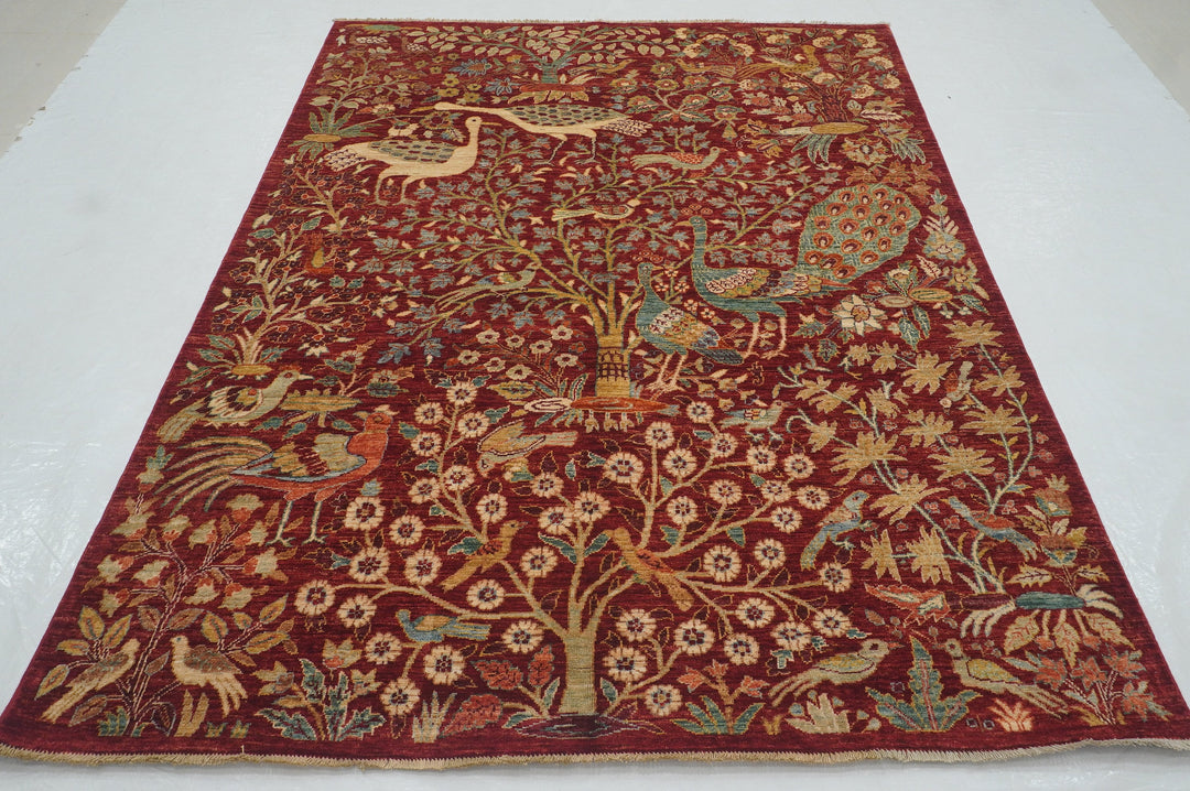 6x8 Red Tribal Bird Afghan Gabbeh Hand Knotted Rug